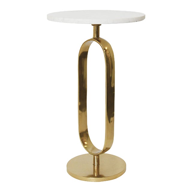 Matthew Izzo Home Maura Brass Racetrack Style Brass Side Table With Marble Top For Sale