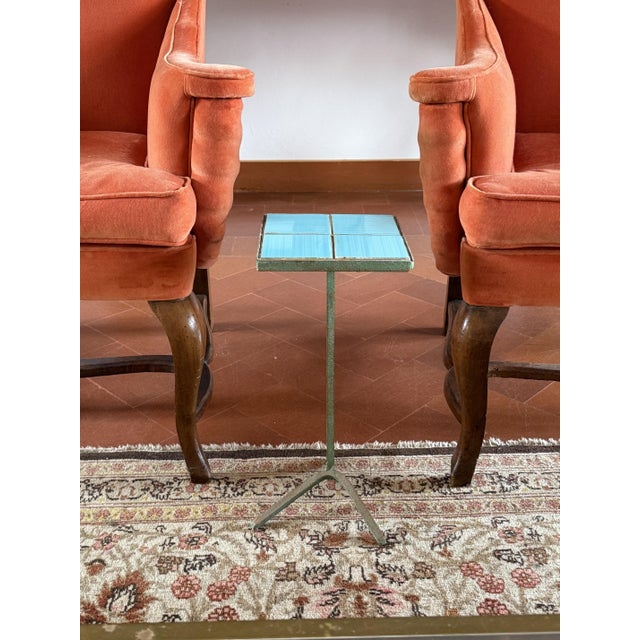Modern iron and tiles side table France 1960s H 47 cm - 21 × 21 cm Conditions: good consistent with age and use.