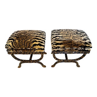 Neoclassical Animal Print Ottomans by William Switzer -A Pair For Sale