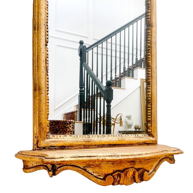 Mid 20th Century Italian Giltwood Pier Mirror With Integrated Console Shelf For Sale In San Diego - Image 6 of 9