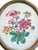 Charming hand-painted study of blooming pink and coral geraniums rendered on linen with a delightfully naïve, cottage-...
