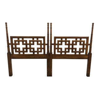Dixie Shangri La Chippendale Faux Bamboo Greek Key Twin Headboards - a Pair For Sale