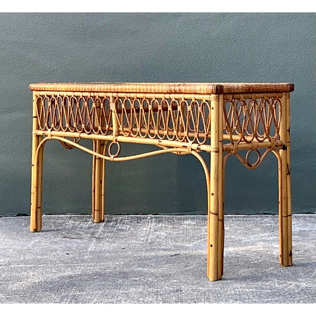 Vintage Italian Loop Rattan Console Table For Sale In West Palm - Image 6 of 12