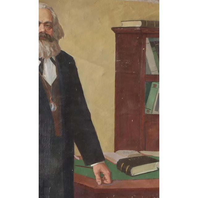 Realism 1960s Karl Marx Portrait, Oil Painting, Socialist Realism 198-124 For Sale - Image 3 of 6
