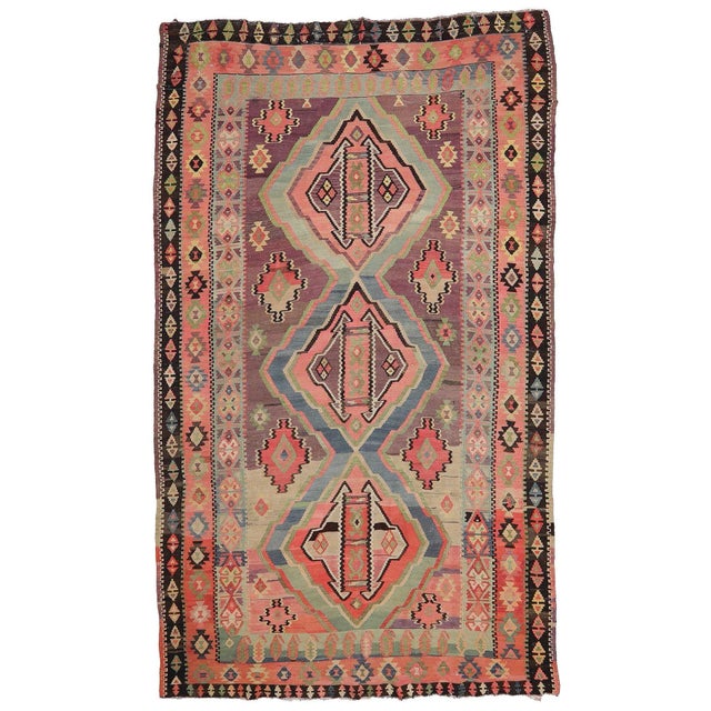 Textile Mid 20th Century Vintage Faded Turkish Large Kilim Rug For Sale - Image 7 of 7