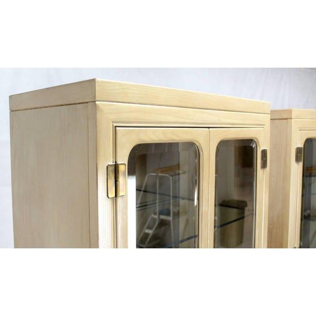 Wood Pair John Stuart White Wash Beveled Glass MidCentury Modern Tall Display Cabinet For Sale - Image 7 of 10