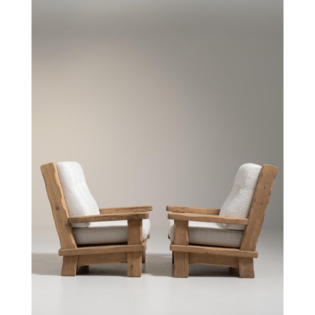 Cream 1970s Brutalist Cream Wood Pair of Club Chairs For Sale - Image 8 of 13