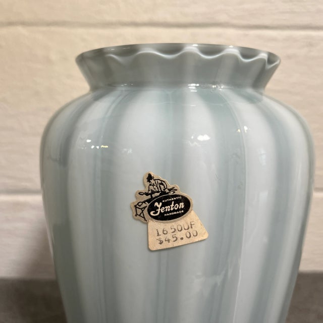 Sky Blue Mid 20th Century Fenton Federal Blue Overlay Rib Optic Vase For Sale - Image 8 of 9