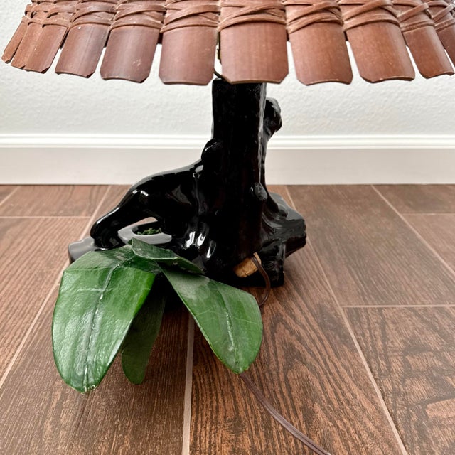 Black Mid 20th Century Kitsch Black Panther Ceramic Planter / Lamp Vintage Retro Tiki Style For Sale - Image 8 of 11