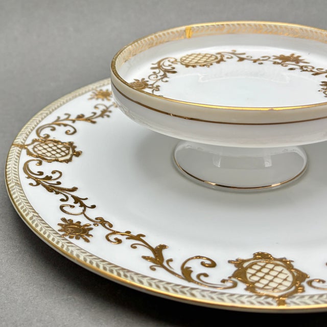 Vintage Nippon Hand Painted Porcelain Tiered Tidbit Tray With Gold Filigree and Lattice Design For Sale In New York - Image 6 of 8