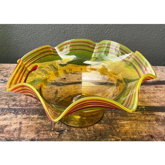 Vintage Striped Murano-Style Glass Centerpiece Bowl For Sale - Image 10 of 18