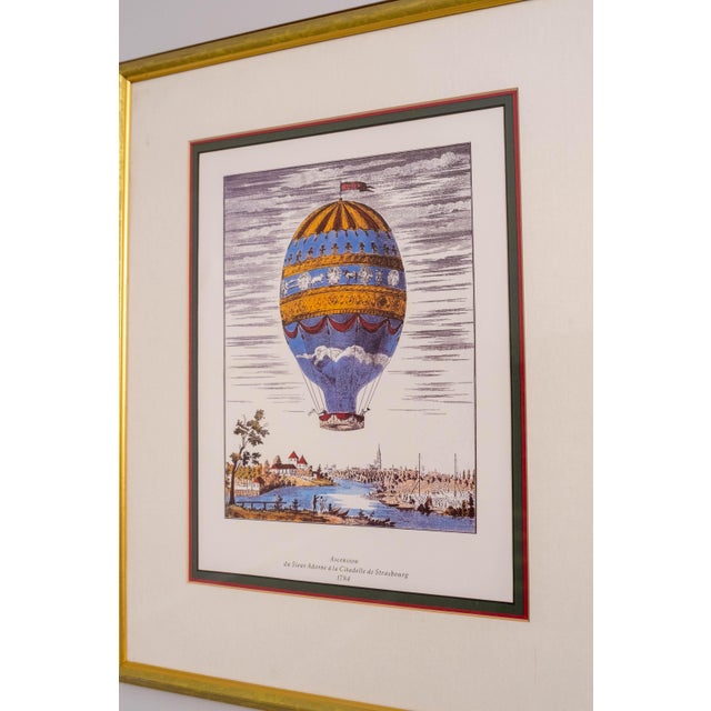 Gold 1980s Set of 4 Framed & Matted Hot Air Balloon Prints For Sale - Image 8 of 14