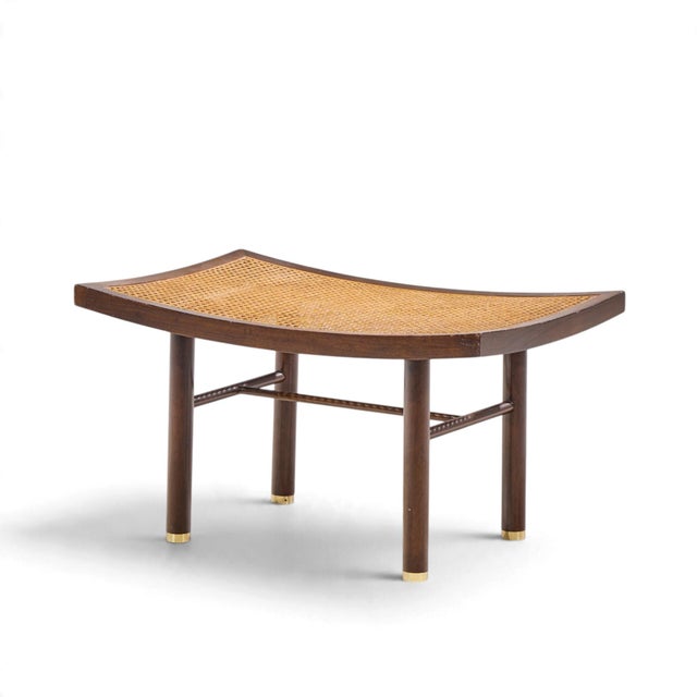 Mid-Century Modern Michael Taylor for Baker Far East Collection Mid Century Cane and Mahogany Stool For Sale - Image 3 of 10