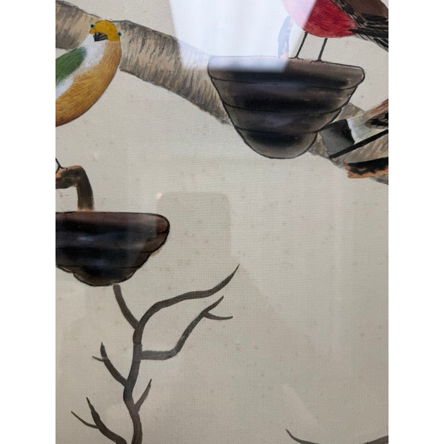 Chelsea House “The Aviary” Hand-Painted Watercolor on Silk For Sale - Image 10 of 15