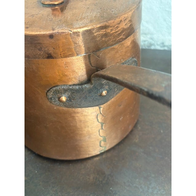 Antique French Dovetailed Copper Saucepan With Iron Handle & Lid For Sale - Image 12 of 13