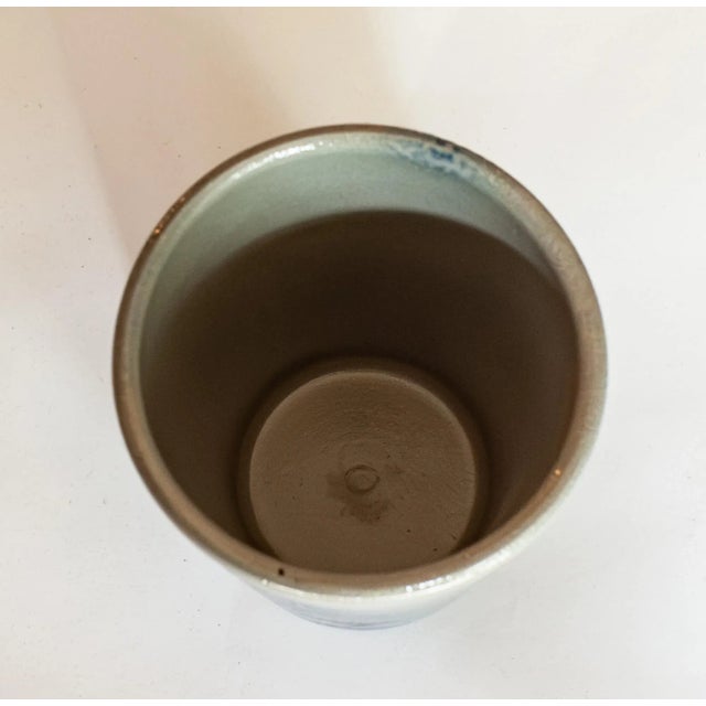 Vintage Schilz Salt Glaze Pottery Pitcher With 5 Cups – Blue & Gray For Sale - Image 10 of 11