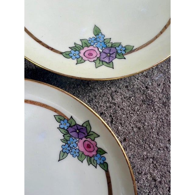 Early 20th Century Mismatched Set of Gilt Floral Art Nouveau and Deco Plates Including Kpm of Berlin- a Set of 7 For Sale - Image 5 of 12