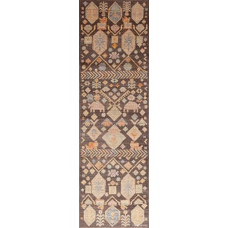 Nazmiyal Collection Brown Background Tribal Animal Design Modern Runner Rug For Sale
