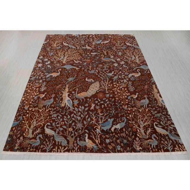 9x12 Ft. Red Peacock Garden Bird Design Handnotted Oushak Wool Rug For Sale - Image 16 of 18