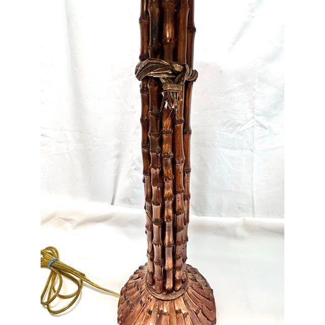 1980s Vintage Faux Bamboo Table Lamps With Patinated Finish, Pair For Sale - Image 5 of 12