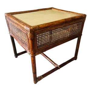 Mid Century Asian Side Table Bamboo With Cane