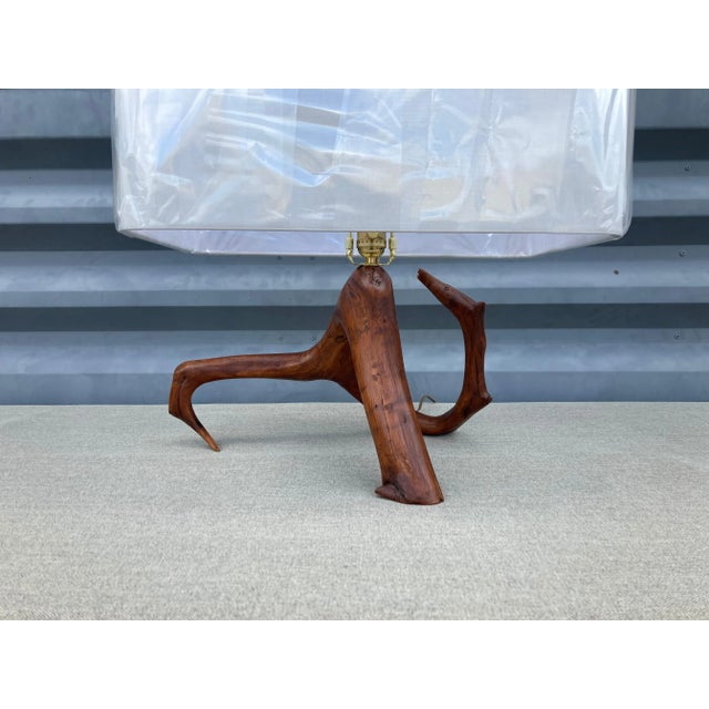 1970s Mid-Century Modern Red Wood Tree Table Lamp For Sale - Image 10 of 13
