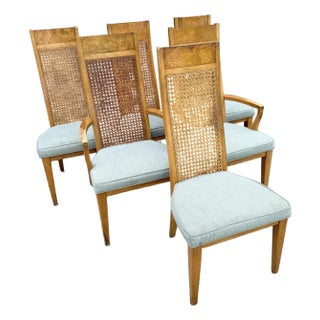 Mid Century Modern Burlwood Caneback Dining Chairs - Set of 6 For Sale