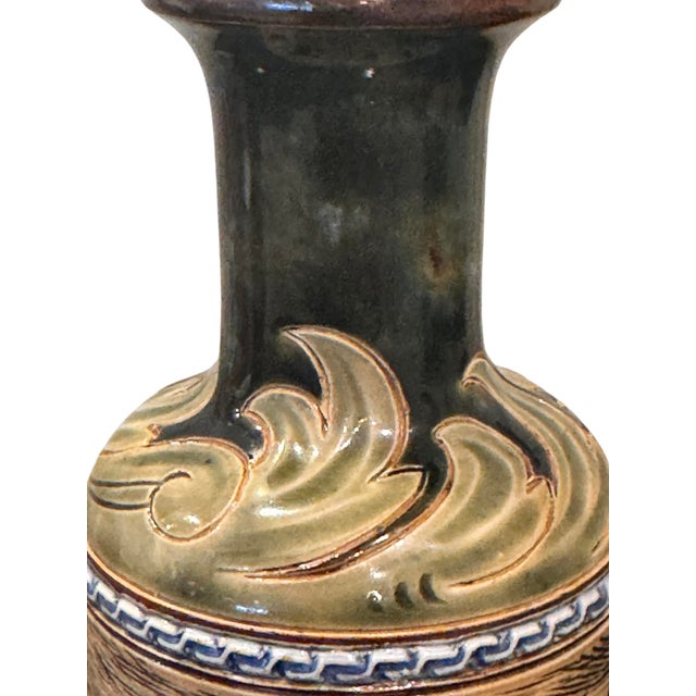 Antique Royal Doulton Lambeth Stoneware Hanna Barlow Incised Donkey Vase For Sale - Image 9 of 17