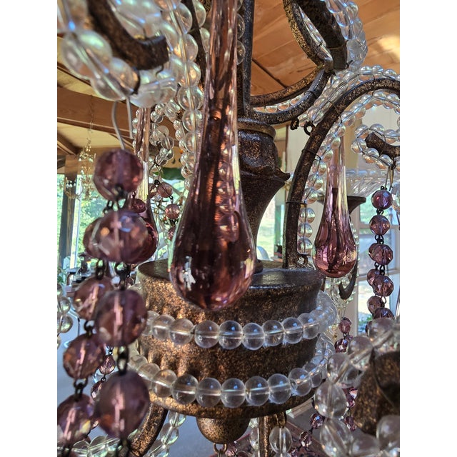 Vintage Bagues Style Amethyst Crystal Tear Drop Chandelier For Sale - Image 4 of 11