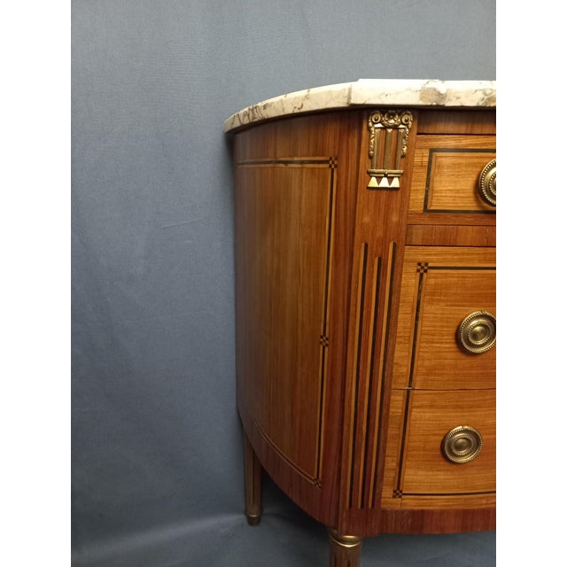 Louis XVI Marquetry Half-Moon Commode, 1890s For Sale - Image 9 of 11