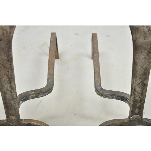 Antique French Art Nouveau Hand Hammered Wrought Iron & Bronze Andirons - A Pair For Sale - Image 9 of 15