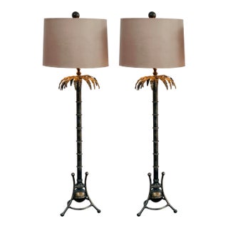 Vintage Bronze Palm Tree Leaves Lamps - A Pair For Sale