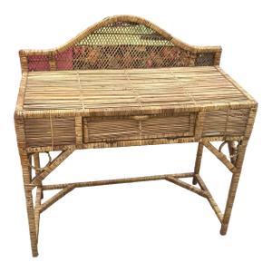 1970s Boho Wicker Desk With Compartment