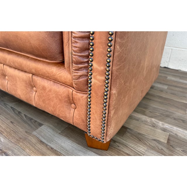 Vintage Distressed Leather Chesterfield Sofa | Made in Canada | Camel Brown | Circa 1990s For Sale - Image 15 of 18