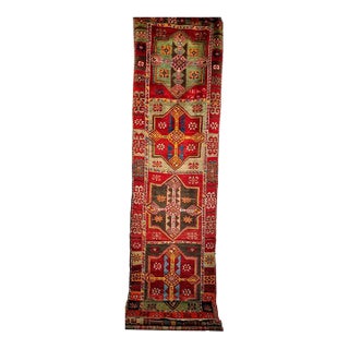 Early 20th Century Turkish Oushak Runner, Hand-Knotted Wool, Geometric Pattern, 3x16 For Sale