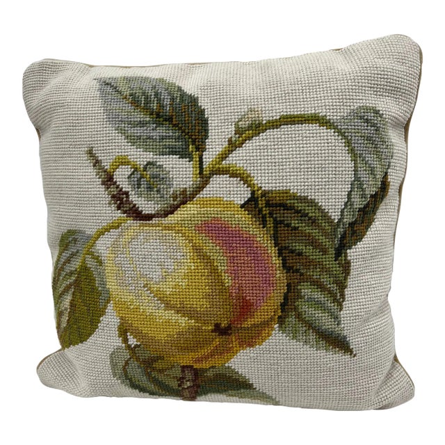 1980s Vintage Fruit Design Needlepoint Pillow For Sale