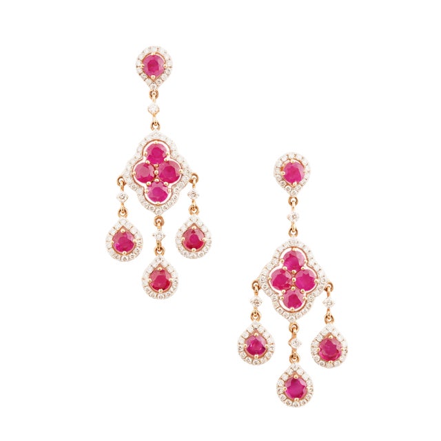 Natural diamond 1.43cts & ruby 4.42cts earring in 18k gold For Sale - Image 11 of 18
