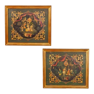 French Painted Tole Panels - A Pair
