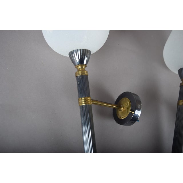 Vintage French Wall Sconces in Gunmetal and Gilt Bronze from Maison Jansen, 1970s, Set of 2 For Sale - Image 4 of 13