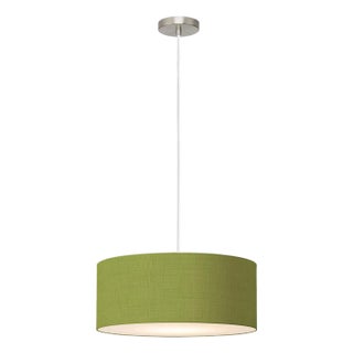 Stretch Pendant, Avocado Linen Shade, Satin Nickel For Sale