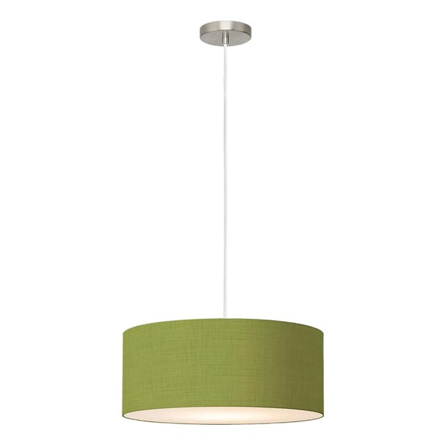 Stretch Pendant, Avocado Linen Shade, Satin Nickel For Sale