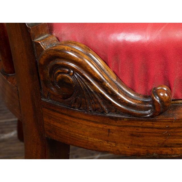 Wood English Regency Period 19th Century Mahogany Horseshoe Back Upholstered Armchair For Sale - Image 7 of 11