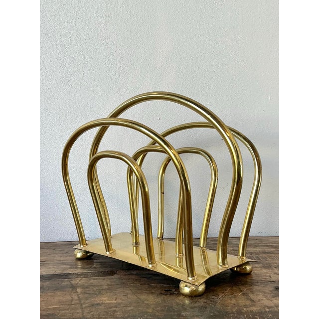 Vintage Brass Newspaper Rack After Dorothy Draper For Sale - Image 11 of 12