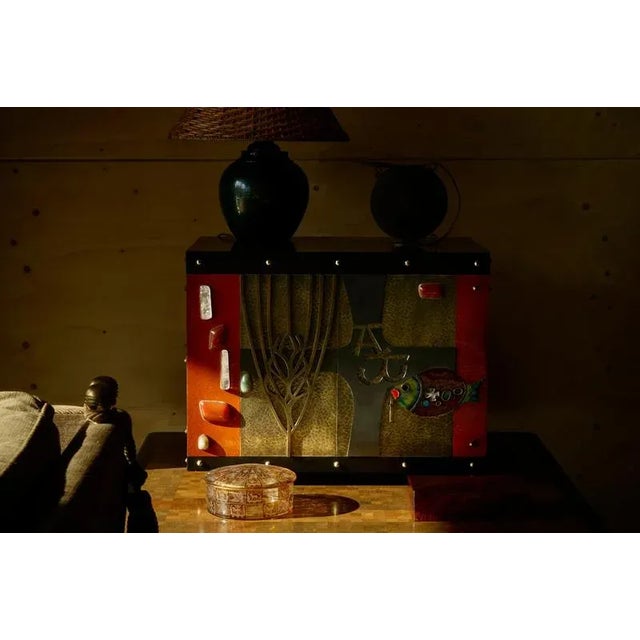 Metal Mid-Century Cabinet in Brass, Metal, Enamel and Gemstones, Belgium, 1960s For Sale - Image 7 of 18