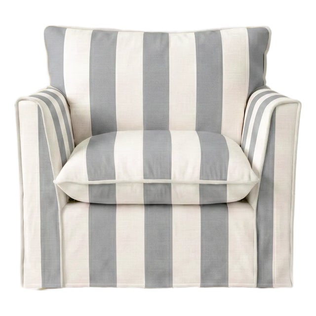 Sophie Conran Coco Armchair - Garden Grey Stripes with Knife Edge Cushion For Sale