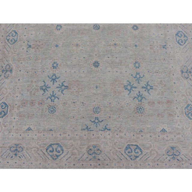 Modern All-Over Floral Oushak With Muted Background and Accent Colors 4'2" X 6'2" For Sale - Image 10 of 12