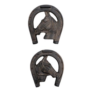 Vintage Western Equestrian Aged Horseshoe Wall Hangings- A Pair For Sale
