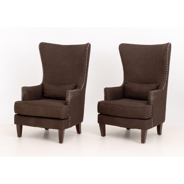 Contemporary Pair of Picket House "Kegan" Chocolate Synthetic Upholstered Armchairs For Sale - Image 3 of 10