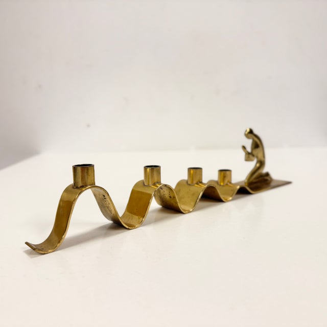 Gold Mid-Century Modern Brass Candlestick by Walter Andersson for Ystad Metall, Sweden, 1950s For Sale - Image 8 of 9