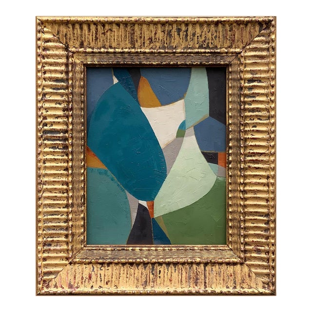 Contemporary Jewel Tones Abstract Oil Painting in Vintage Frame For Sale